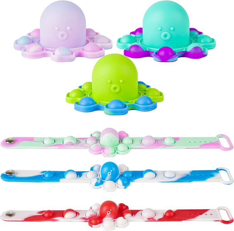 Photo 1 of 6 pack pop reversible octopus bracelet toys kids watch it its wearable wristband hand finger bulk push children favors stuffers easter gift