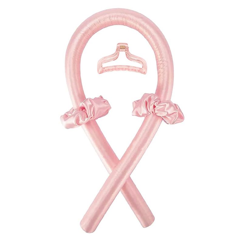 Photo 1 of Heatless Curling Rod Headband No Heat Silk Ribbon Curling Rod Hair Roller Curls with Hair Claw Clip Lazy Natural Soft Wave DIY Hair Rollers Styling Tool for Sleep in Overnight (Pink)
