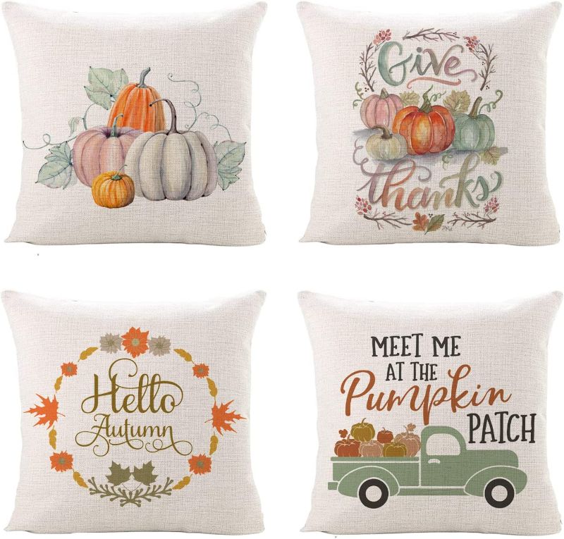 Photo 1 of *READ NOTES*Thanksgiving Decorations for Home Pillow Covers,Fall Thanksgiving Decor,Thanksgiving Pumpkin Pillow Covers 18x18 for Farmhouse Fall Decor Clearance,4 Packs