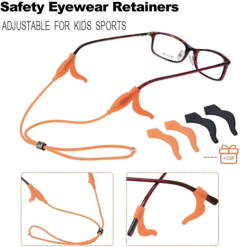 Photo 2 of Festty Adjustable Glasses Strap for Kids Extra Small End, 6 PCS (Black) Silicone Eyeglasses Strap Holder, Eye Glasses String Strap, Eyewear String Straps, Eyeglass Retainers Straps