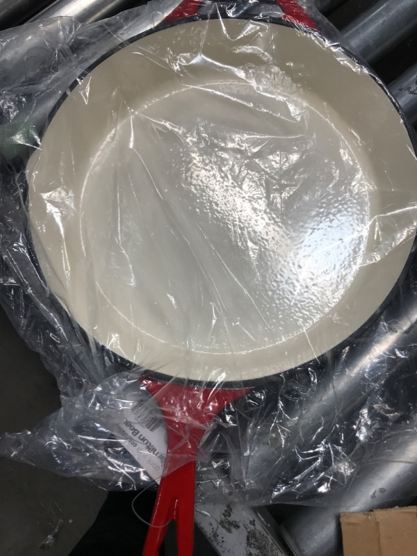 Photo 1 of Hamilton Beach Enameled Cast Iron Fry Pan 12-Inch Red, Cream Enamel coating, Skillet Pan For Stove top and Oven, Even Heat Distribution, Safe Up to 400 Degrees, Durable and Clean Fry 12-Inch Red 2