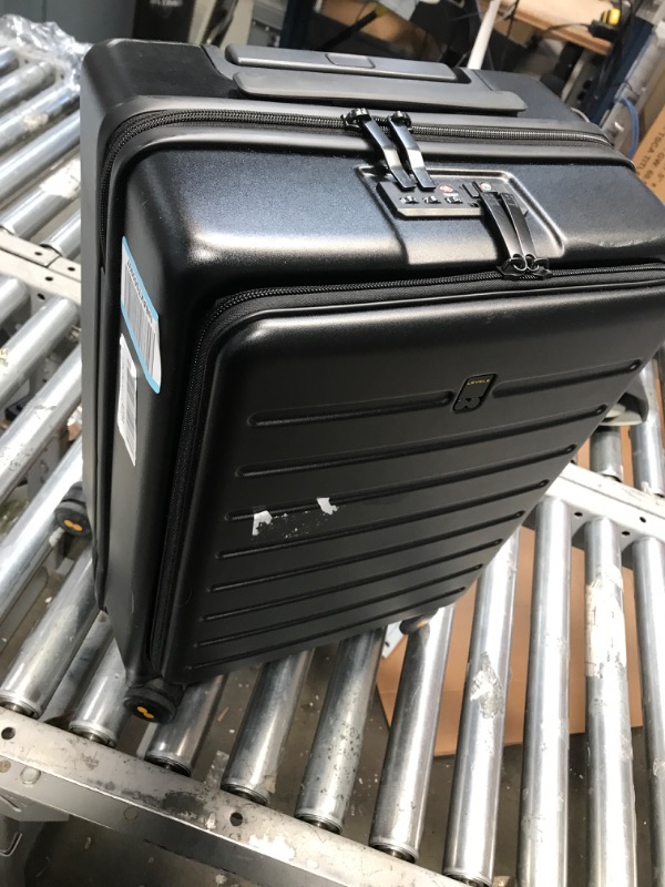 Photo 2 of **USED**  LEVEL8 Road Runner Carry On Luggage, 20-Inch Lightweight PC Hardside Suitcase, Spinner Luggage with Front Pocket, Double TSA Locks - Black Black Carry-On 20 Inch