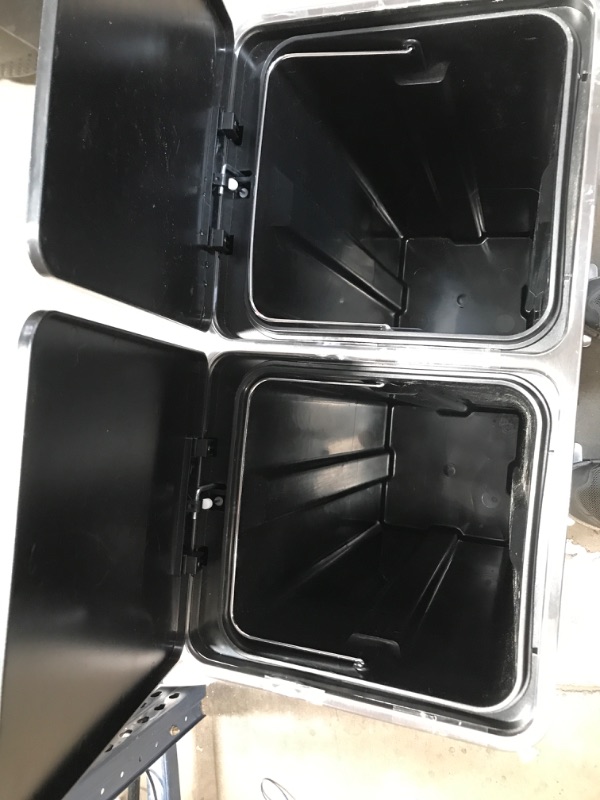 Photo 3 of **USED/SLIGHT DAMAGE**   SONGMICS Dual Trash Can, 16 Gal (60L) Rubbish Bin and 15 Trash Bags, Metal Step Bin, with Dual Compartments, Plastic Inner Buckets and Hinged Lids, Airtight, Black ULTB60BK