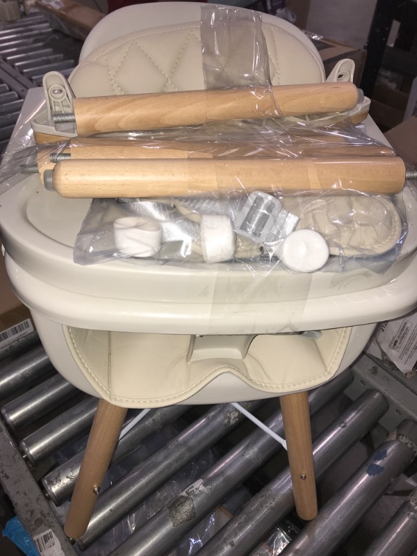 Photo 3 of 3-in-1 Convertible Wooden High Chair,Baby High Chair with Adjustable Legs & Dishwasher Safe Tray, Made of Sleek Hardwood & Premium Leatherette,Cream Color///MISISNG HARDWARE /NO BOX  