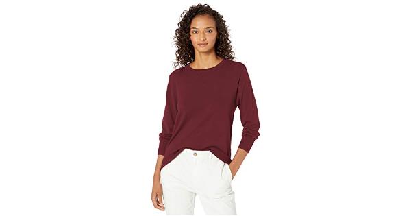 Photo 1 of Brand - Daily Ritual Women's Fine Gauge Stretch Crewneck Pullover Sweater, Burgundy , Large
