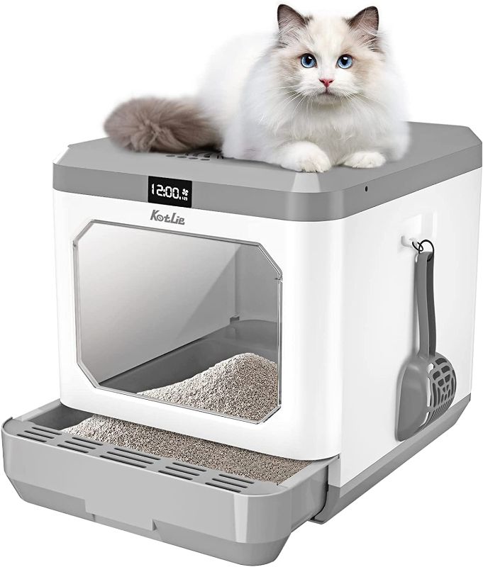 Photo 1 of **MISSING POWER CORD**Smart Odor Removal Cat Litter Box, Covered Kitty Litter Box Extra Large Space, Enclosed Litter Box with Lid for Multiple Indoor Cats, Easy Clean, and Assemble, Includes Scoop and Mat
