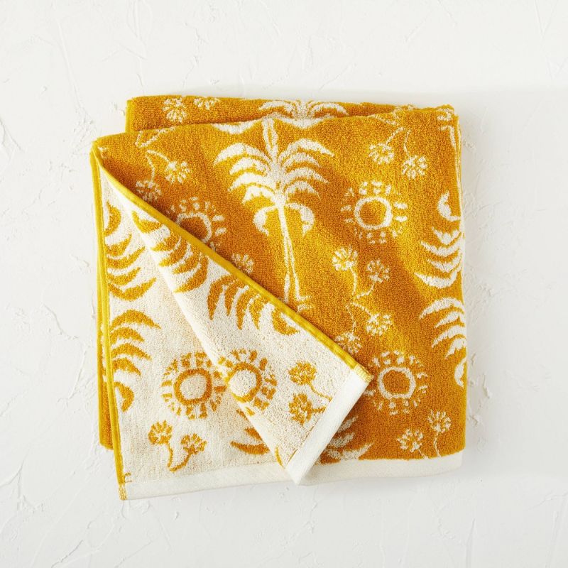 Photo 1 of Palm Frond Jacquard Bath Towel Yellow - Opalhouse Designed with Jungalow 2pack

