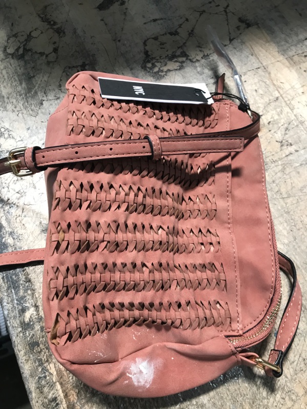 Photo 2 of *dirty* VR NYC Woven Front Pocket Double Zip Crossbody Bag - Clay Pink