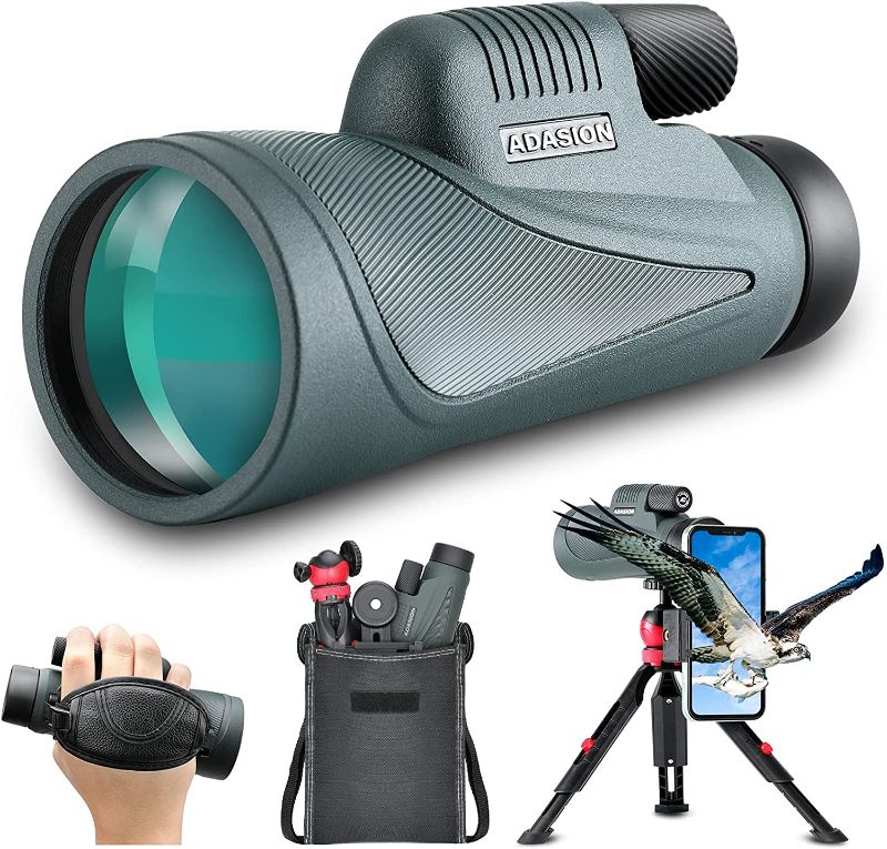 Photo 1 of 12x56 HD Monocular Telescope with Smartphone Adapter, Upgraded Tripod, Hand Strap - High Power Monocular with Clear Low Light Vision for Star Watching - Lightweight Monocular for Bird Watching Hunting

