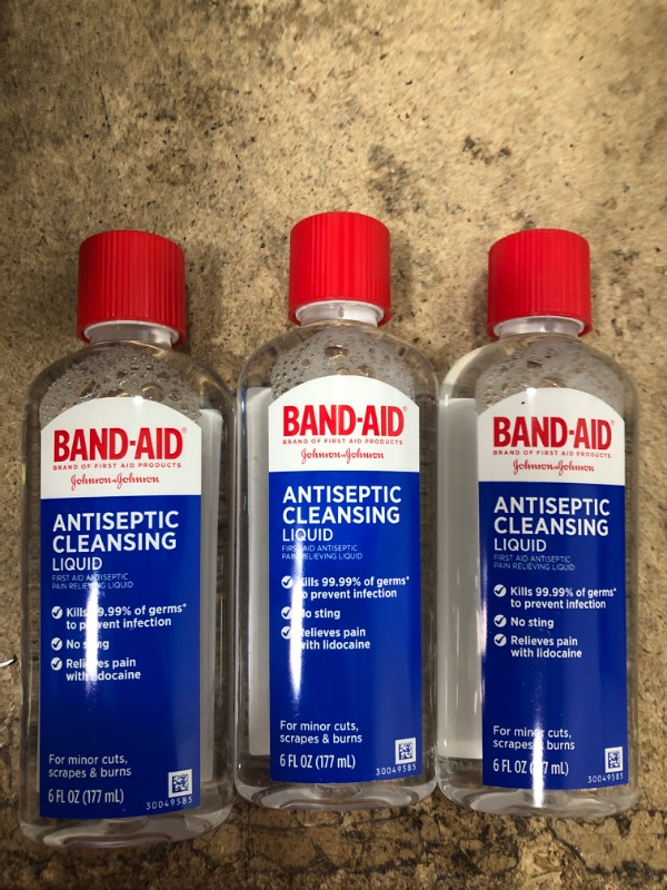 Photo 1 of Bundle of 3 Band-Aid Brand Pain Relieving Antiseptic Cleansing Liquid, Lidocaine HCl, 6 fl. Oz
