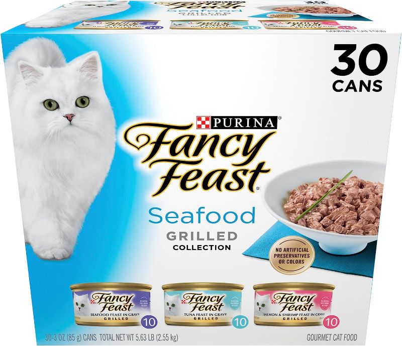 Photo 1 of Purina Fancy Feast Grilled Wet Cat Food Seafood Collection in Wet Cat Food Variety Pack - (30) 3 oz. Cans
