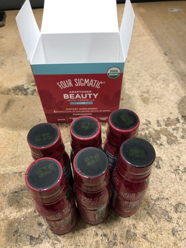 Photo 2 of Adaptogen Beauty Shot by Four Sigmatic | Tremella Powder Infused | Organic Vitamin C with Zinc Drink | Vegan Collagen Booster | Natural Pomegranate Blueberry Flavored Biotin Supplement Shot | 6 Count