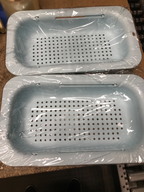 Photo 2 of  2 pack* SDlumeiy Kitchen Retractable Sink Strainer Basket ?sink baskets for kitchen sink, Drain Pasta and Cutlery ,with Wall Hanging Hole (18.8Lx7.9Wx2.6H?Light blue