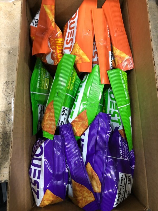 Photo 1 of Quest Nutrition Tortilla Style Protein Chips Variety Pack, Chili Lime, Nacho Cheese, Loaded Taco, 1.1 Ounce (Pack of 12) EXP 01/24
