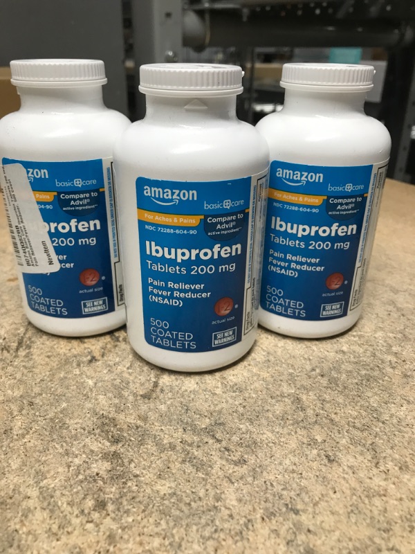 Photo 2 of  3 pack** Amazon Basic Care Ibuprofen Tablets 200 mg, Pain Reliever/Fever Reducer, 500 ct