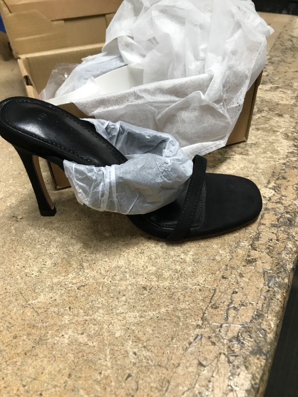 Photo 1 of LAICIGO Women's Square Open Toe Stiletto High Heel Sandals Bow Knot Strap Slingback Dress Mule Slides Suede Black 5.5