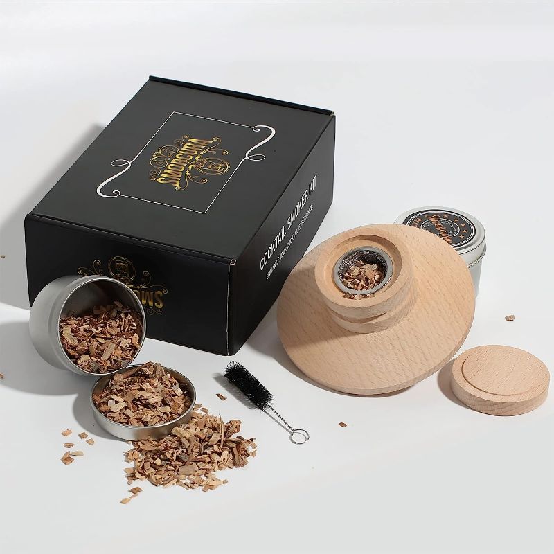 Photo 1 of SMORCURA Cocktail Smoker Kit | 2 Pack of Pecan & Cherry Wood Chips | Drink Smoker Kit for Old Fashioned Cocktails, Whiskey & Bourbon | Made in The US | Gift for Men
