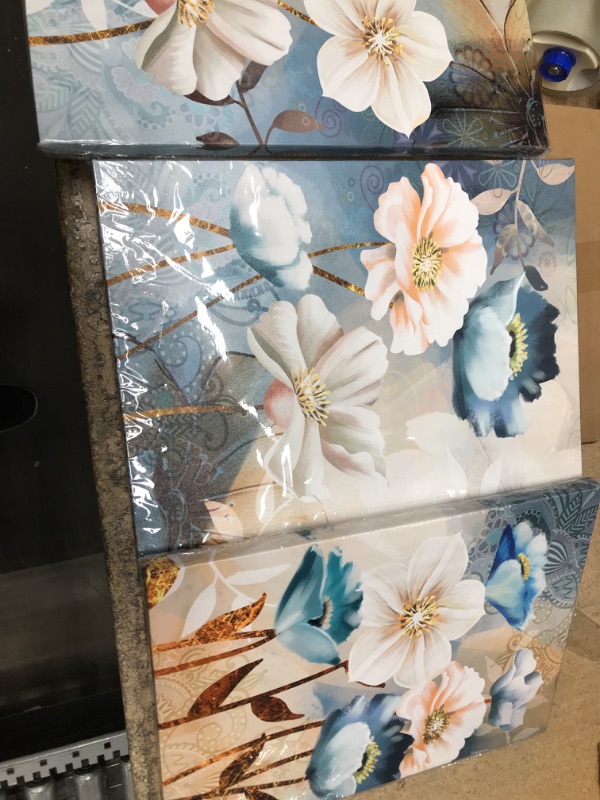 Photo 1 of RUIFENGL Flower Picture Canvas Prints Wall Art Abstract Blue White Floral for Bedroom Bathroom Living Room Dining Room Kitchen Home Decor Paintings Artwork Office Posters Decoration 12"x16"x3 Panels Blue Abstract Windflowers 12"x16"x3pcs