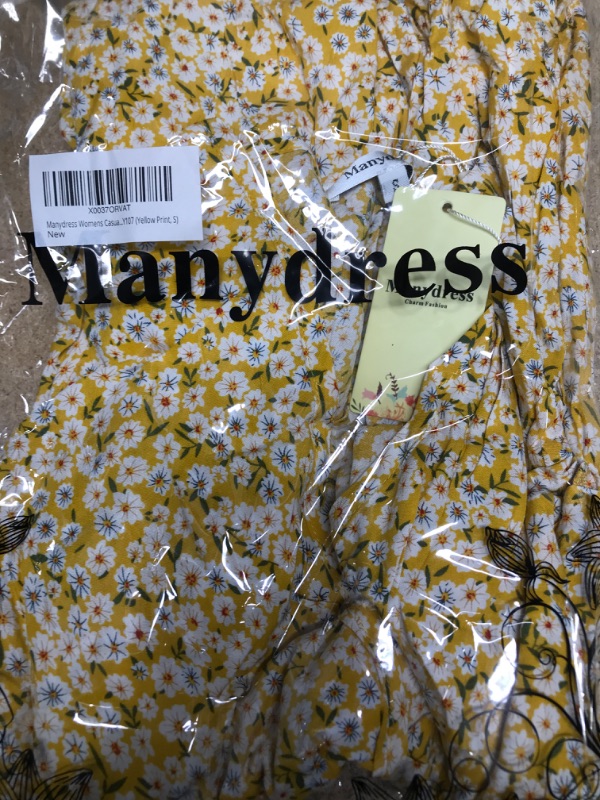 Photo 1 of Manydress Womens Casual Floral Print Dresses Summer V Neck Boho Midi Wrap Dress with Pockets MY107 Yellow Print Small