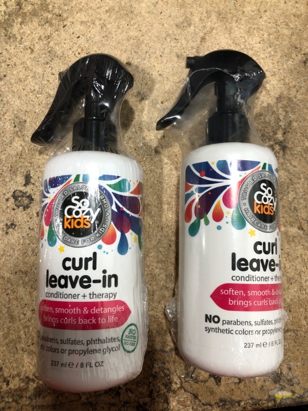 Photo 1 of Bundle of 2 SoCozy, Curl Spray LeaveIn Conditioner For Kids Hair Detangles and Restores Curls No Parabens Sulfates Synthetic Colors or Dyes, Jojoba Oil,Olive Oil & Vitamin B5, Sweet-Pea, 8 Fl Oz
