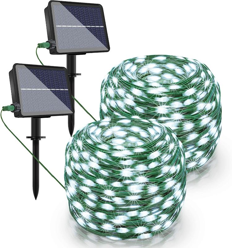 Photo 1 of Ollny Solar Christmas Lights, Solar Outdoor String Lights, 2 Pack 80FT/240LED IP67 Waterproof Solar Fairy Lights, 8 Lighting Modes with 3 Timer, for Patio, Balcony, Garden, Wedding(Cool White)

