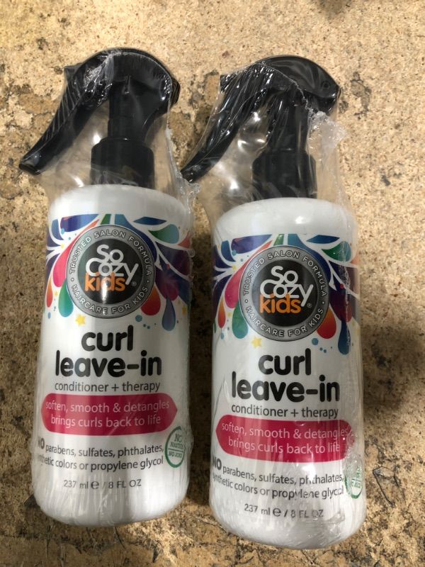 Photo 1 of TWO PIECE SoCozy, Curl Spray LeaveIn Conditioner For Kids Hair Detangles and Restores Curls No Parabens Sulfates Synthetic Colors or Dyes, Jojoba Oil,Olive Oil & Vitamin B5, Sweet-Pea, 8 Fl Oz 8 Fl Oz (Pack of 1)