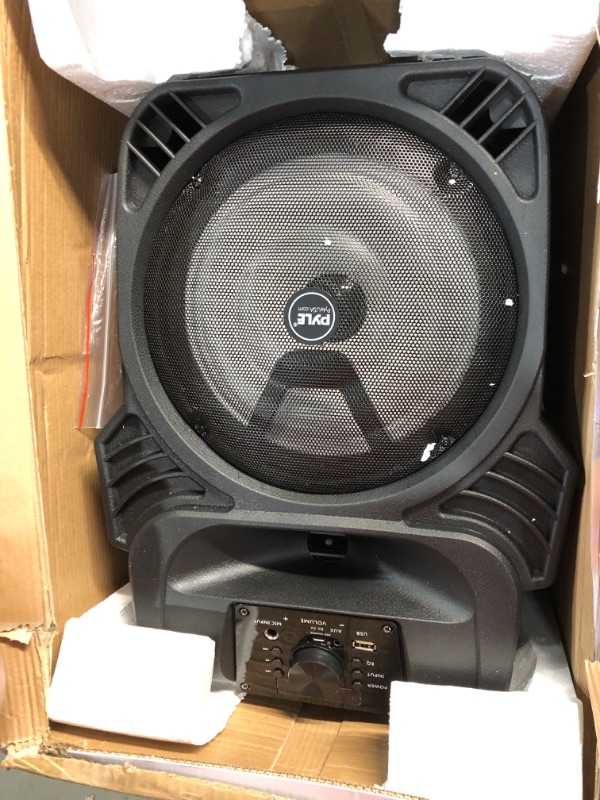 Photo 2 of 400W Portable Bluetooth PA Loudspeaker - 8” Subwoofer System, 4 Ohm/55-20kHz, USB/MP3/FM Radio/ ¼ Mic Inputs, Multi-Color LED Lights, Built-in Rechargeable Battery w/ Remote Control - Pyle PPHP844B