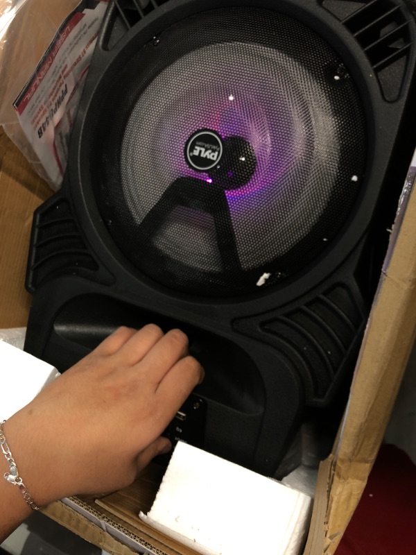 Photo 3 of 400W Portable Bluetooth PA Loudspeaker - 8” Subwoofer System, 4 Ohm/55-20kHz, USB/MP3/FM Radio/ ¼ Mic Inputs, Multi-Color LED Lights, Built-in Rechargeable Battery w/ Remote Control - Pyle PPHP844B