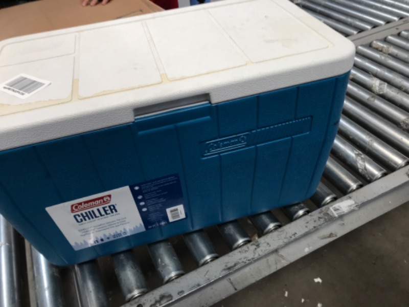 Photo 2 of **USED**  Coleman Chiller Series 48qt Insulated Portable Cooler, Ice Retention Hard Cooler with Heavy Duty Handles Ocean Blue