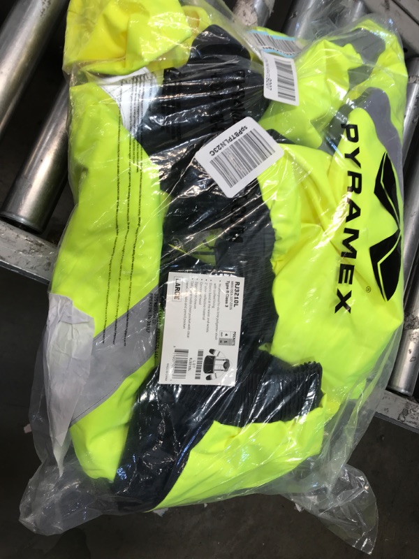 Photo 2 of **SKI MASK MISSING**   PYRAMEX RJ3210L RJ32 Series Jackets Hi-Vis Lime Bomber Jacket with Quilted Lining - Size Large & Ergodyne - 6823 Black Wind-Proof Hinged Balaclava Face Mask (16823) Large Hi-vis Lime Bomber Jacket + Ski Mask, Black