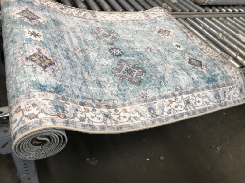 Photo 2 of **SLIGHT DAMAGE FROM TAPE**  ReaLife Machine Washable Rug - Stain Resistant, Non-Shed - Eco-Friendly, Non-Slip, Family & Pet Friendly - Made from Premium Recycled Fibers - Distressed Boho Border - Blue Ivory, 2'6" x 8' 2'6" x 8' Boho Border - Blue Ivory