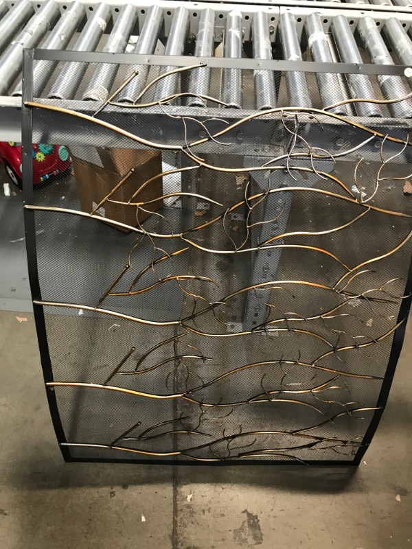 Photo 2 of **MINOR DAMAGE**  Deco 79 Metal Tree Single Panel Fireplace Screen with Mesh Netting, 39" x 7" x 33", Brass