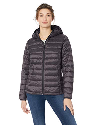 Photo 1 of Amazon Essentials Women's Lightweight Long-Sleeve Full-Zip Water-Resistant Packable Hooded Puffer Jacket, Charcoal Heather, Large
