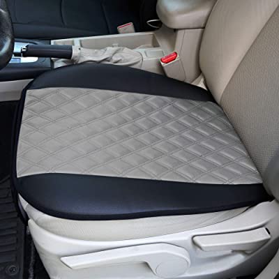 Photo 1 of FH Group Car Seat Cushion Pads Front Set Beige Faux Leather Automotive Seat Cover Cushion Pads - Universal Fit, Airbag Compatible Car Seat Cushion Pad With Front Pocket for SUV, Sedan, Van Gray-Leather