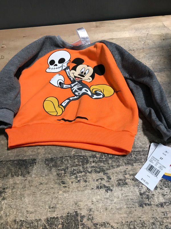 Photo 1 of Disney Mickey Mouse Orange Skeleton Sweatshirt 3T
