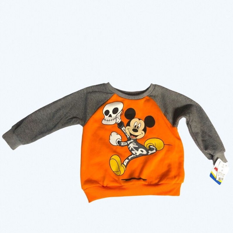 Photo 1 of Disney Mickey Mouse Orange Skeleton Sweatshirt 3T

