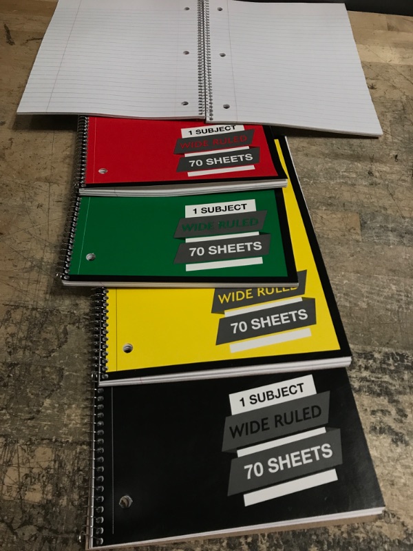 Photo 2 of Mead Spiral Notebooks, 1-Subject, Wide Ruled Paper, 10-1/2" x 8", 70 Sheets per Notebook, Assorted Colors School pack of 5 