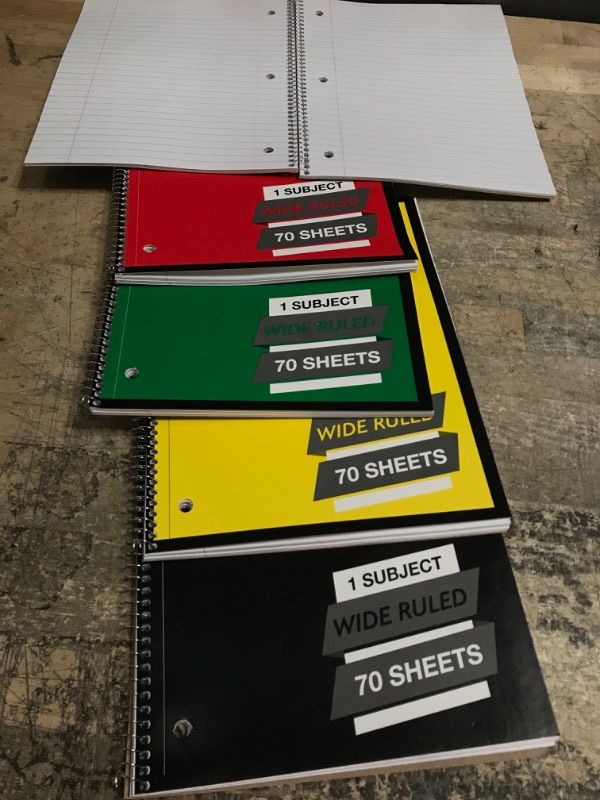 Photo 2 of Mead Spiral Notebooks, Wide Ruled Paper, 10-1/2" x 8", 70 Sheets per Notebook, Assorted Colors School Pack of 5 