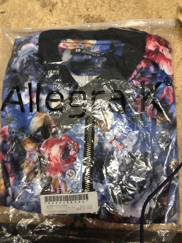 Photo 2 of Allegra K 8127 Women's Stand Collar Zip Up Floral Print Bomber Jacket X-Small Blue