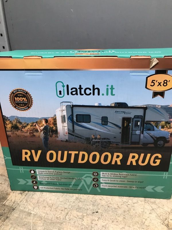 Photo 2 of LATCH.IT RV Outdoor Rugs 5x8 | Boho Style | Reversible RV Outdoor Mat Camper Rugs | Camping Outdoor Rugs | The Perfect RV Patio Mat for Any Situation! 5 x 8 Feet White/Black - Boho