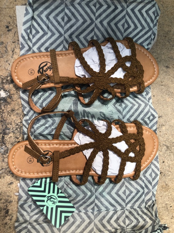 Photo 2 of *READ NOTES*Trary Braided Strap Open Toe Summer Flat Sandals for Women, BROWN, SIZE 8.5