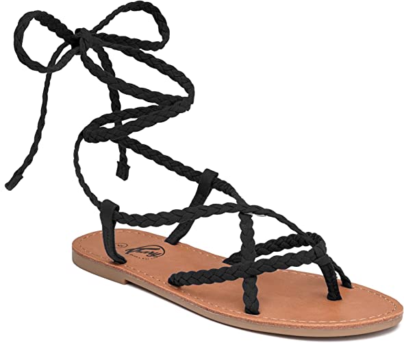 Photo 1 of *READ NOTES*Trary Braided Strap Open Toe Summer Flat Sandals for Women, BROWN, SIZE 8.5