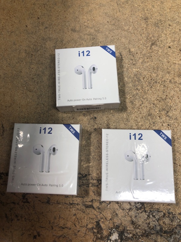 Photo 2 of 3 PACK I12 TWS Wireless Earbuds,Bluetooth 5.0 Earbuds Touch in-Ear Wireless Earphones,24 Hours Play Time with Charging Case,hi-fi Stereo Earbuds
