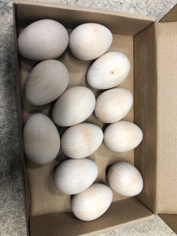 Photo 2 of  Wooden Eggs - Unpainted Natural Wood Eggs Great For Easter Crafts - 1-3/4 x 2-1/2 Inches, 12 Pack