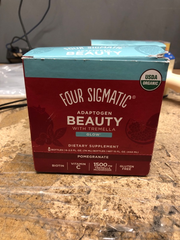 Photo 2 of Adaptogen Beauty Shot by Four Sigmatic | Tremella Powder Infused | Organic Vitamin C with Zinc Drink | Vegan Collagen Booster | Natural Pomegranate Blueberry Flavored Biotin Supplement Shot | 6 Count--- EXP 06/2023