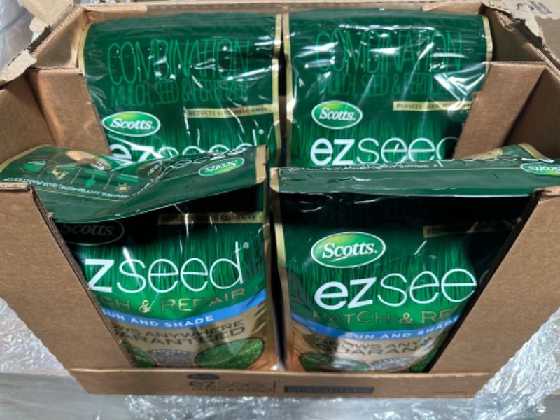 Photo 3 of **BBD: 2/28/2023**
Scotts EZ Seed Patch & Repair Sun and Shade, Combination Mulch, Seed and Lawn Fertilizer, 10 lbs. (4-Pack)