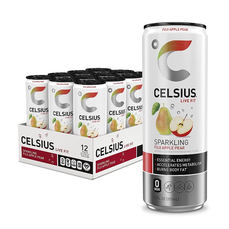 Photo 1 of **BBD: 3/2024**
CELSIUS Sparkling Fuji Apple Pear, Functional Essential Energy Drink 12 Fl Oz (Pack of 12)