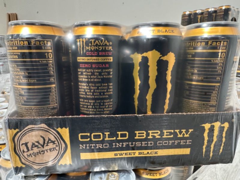 Photo 2 of **BBD: 2/14/2024**
Java Monster Nitro Cold Brew Sweet Black, Coffee + Energy Drink, 13.5 Ounce (pack of 12)