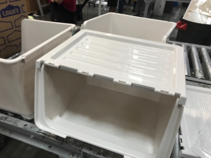 Photo 4 of  3 Pack Large Stackable Plastic Storage Bin Tote with Clear Lids,Storage Box .11 Gal,White,Large 10.0 Pounds