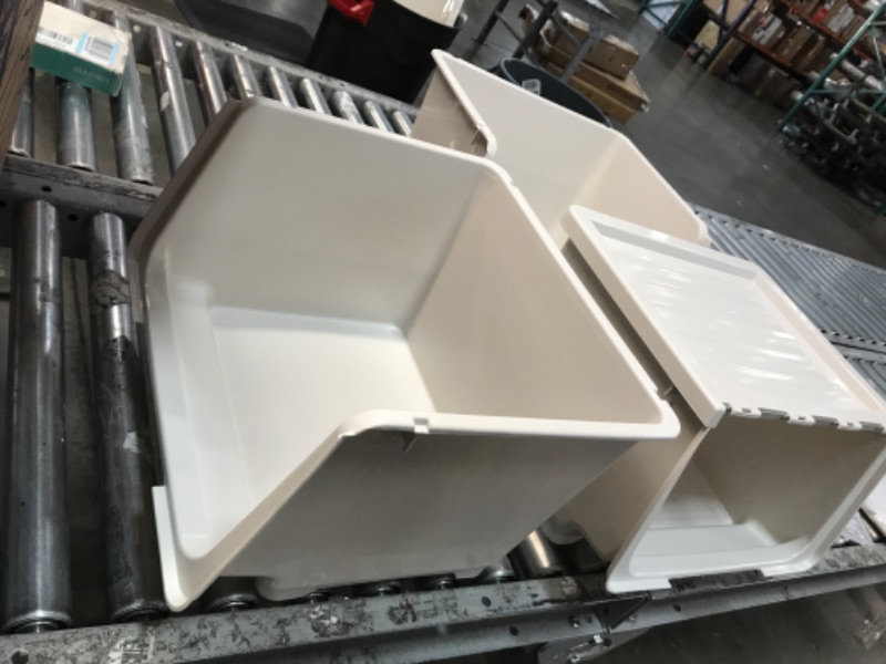 Photo 1 of  3 Pack Large Stackable Plastic Storage Bin Tote with Clear Lids,Storage Box .11 Gal,White,Large 10.0 Pounds